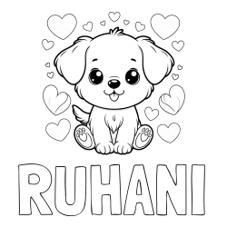 Online Created Coloring Page - RUHANI Coloring Page and Coloring Page of a Cute Dog and Hearts