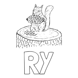 Online Created Coloring Page - RY Coloring Page and Squirrel Eating an Acorn Coloring Page