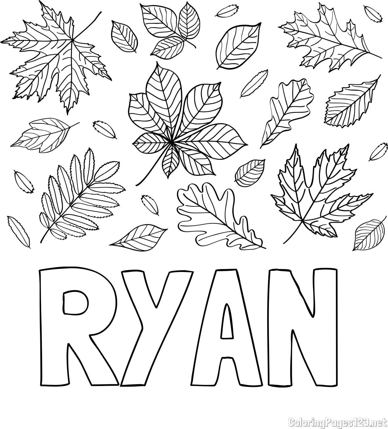 RYAN Coloring Page and Autumn Leaves Coloring Page