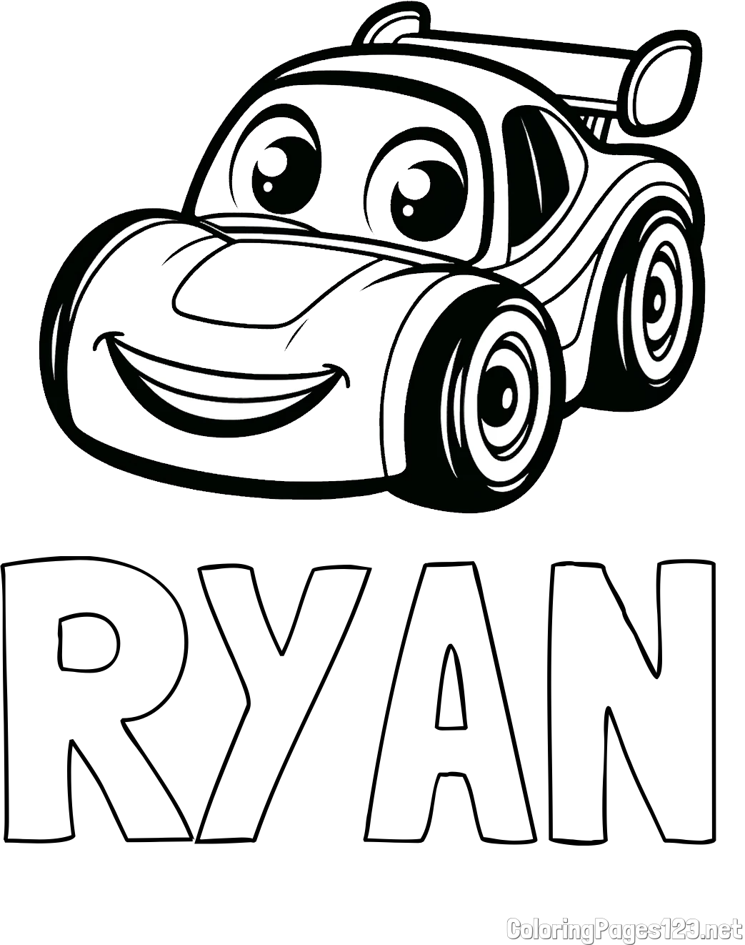 RYAN Coloring Page and Children's Printable Coloring Page of a Racing Car