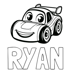 RYAN Coloring Page and Children's Printable Coloring Page of a Racing Car