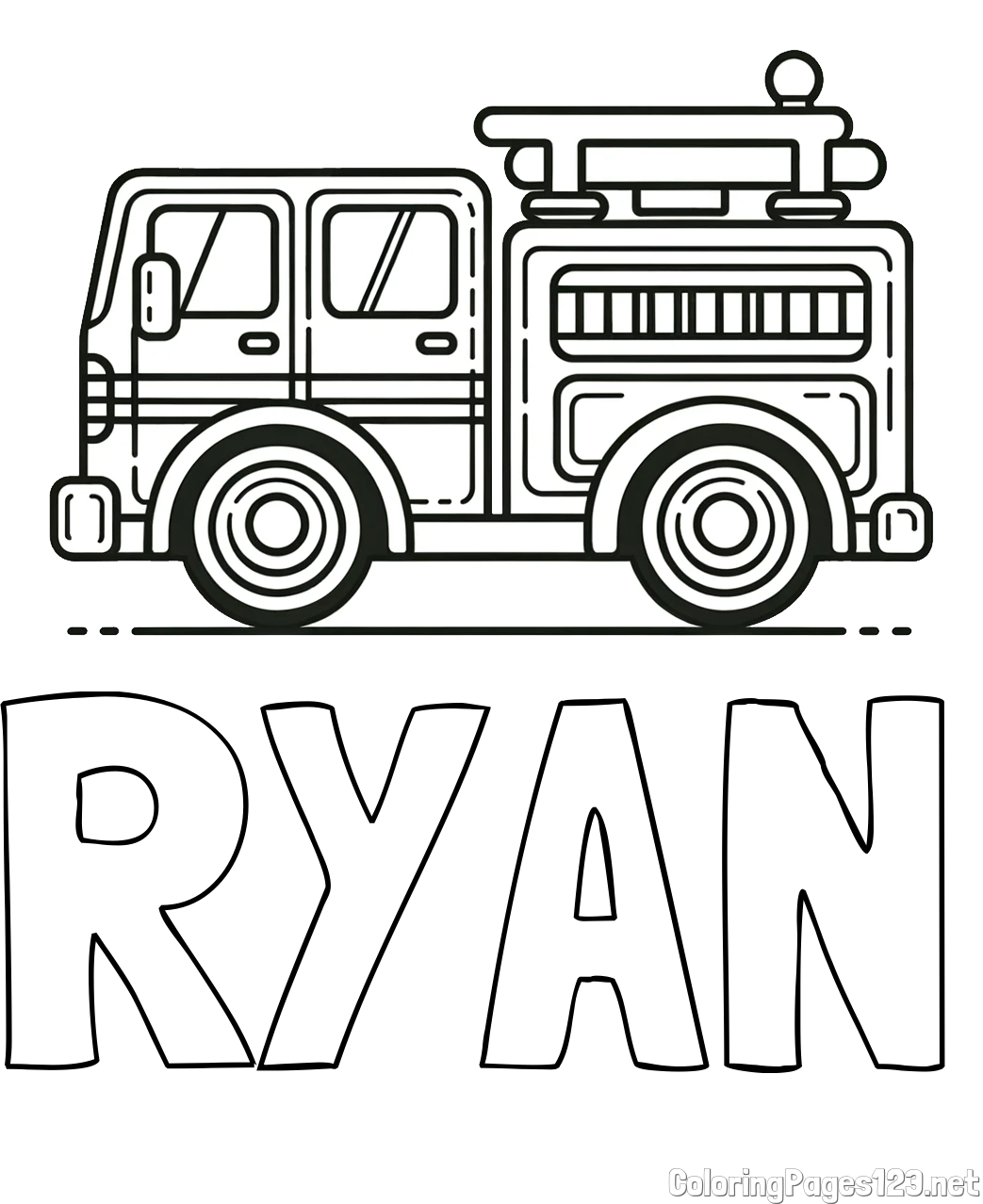 RYAN Coloring Page and Easy Kids Coloring Page of a Fire Truck