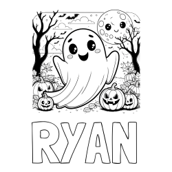 Online Created Coloring Page - RYAN Coloring Page and Halloween Coloring Page of a Ghost with Pumpkins
