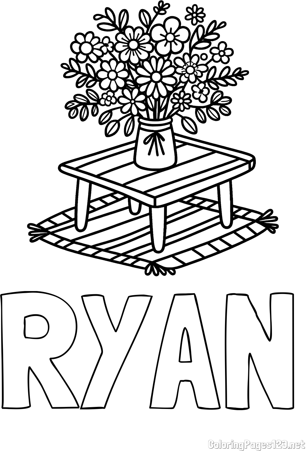 RYAN Coloring Page and Simple Flower Bouquet Coloring Page
