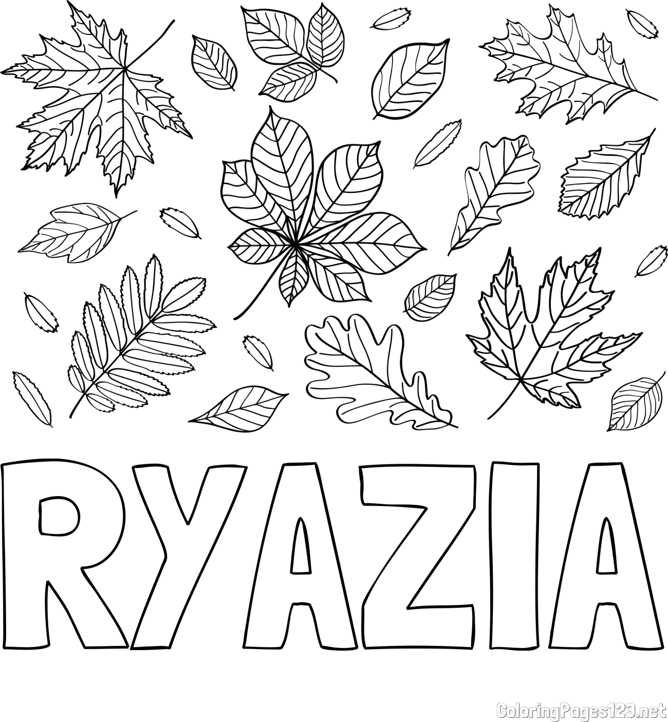 RYAZIA Coloring Page and Autumn Leaves Coloring Page