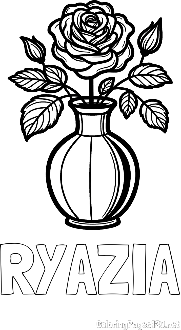 RYAZIA Coloring Page and Roses in a Vase Coloring Page