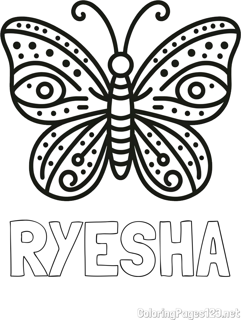 RYESHA Coloring Page and Butterfly Coloring Page (Simple)