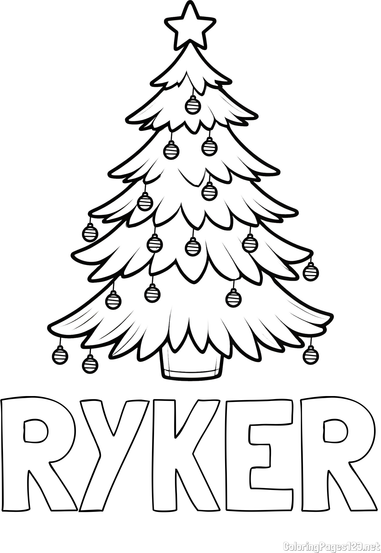 RYKER Coloring Page and Christmas Tree with Star and Ornaments Coloring Page