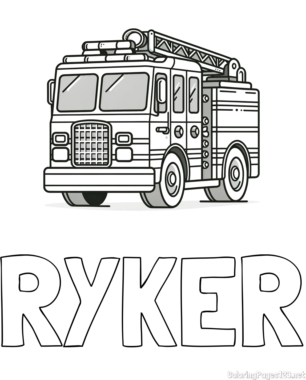 RYKER Coloring Page and Coloring Page of a Big Fire Truck