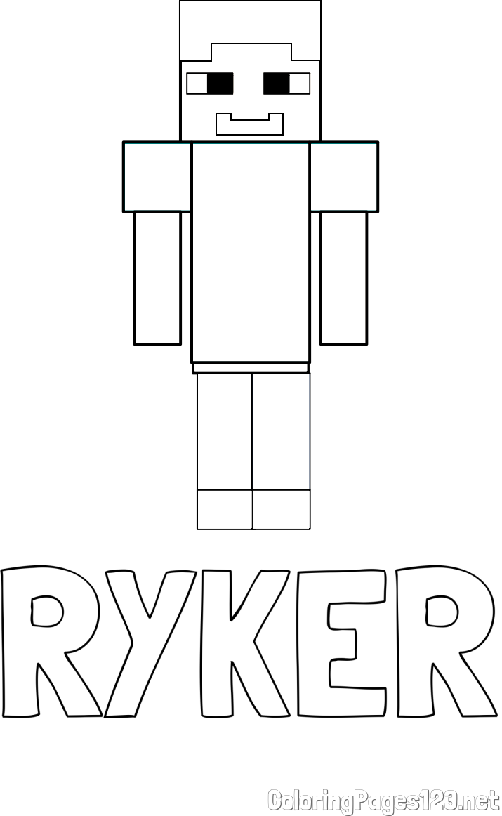 RYKER Coloring Page and Simple Minecraft Character Coloring Page