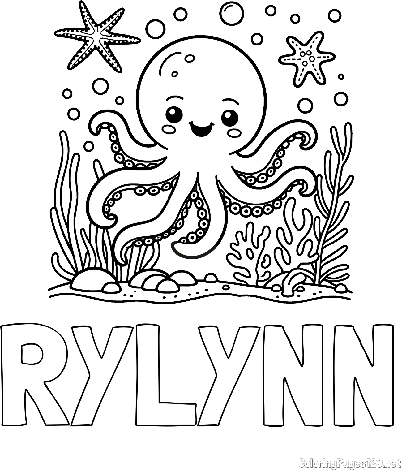 RYLYNN Coloring Page and Coloring Page of a Cute Octopus in the Ocean