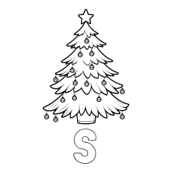 S Coloring Page and Christmas Tree with Star and Ornaments Coloring Page