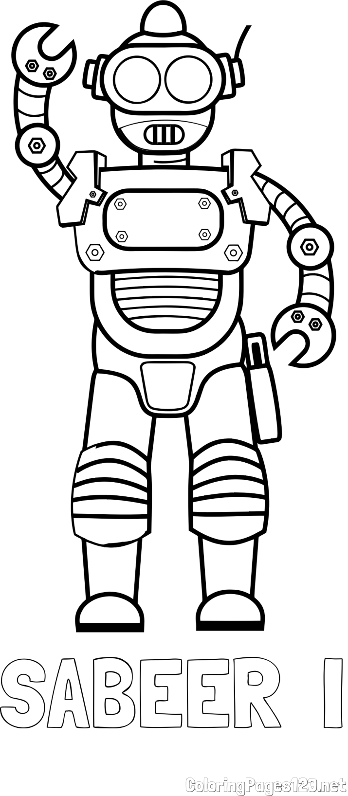 SABEER  I Coloring Page and Waving and Standing Robot Coloring Page