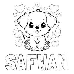 Online Created Coloring Page - SAFWAN Coloring Page and Coloring Page of a Cute Dog and Hearts