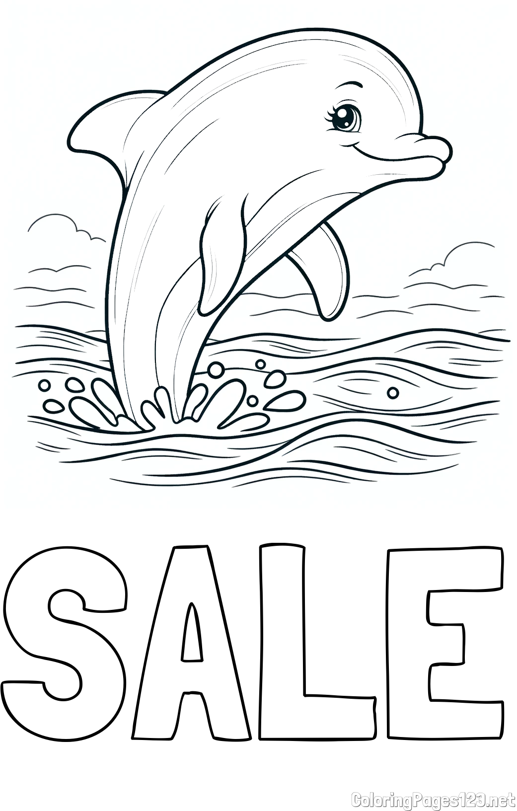 SALE Coloring Page and Coloring Page of a Smiling Dolphin Jumping