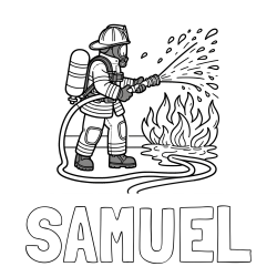 Online Created Coloring Page - SAMUEL Coloring Page and A coloring page of a firefighter and a big fire
