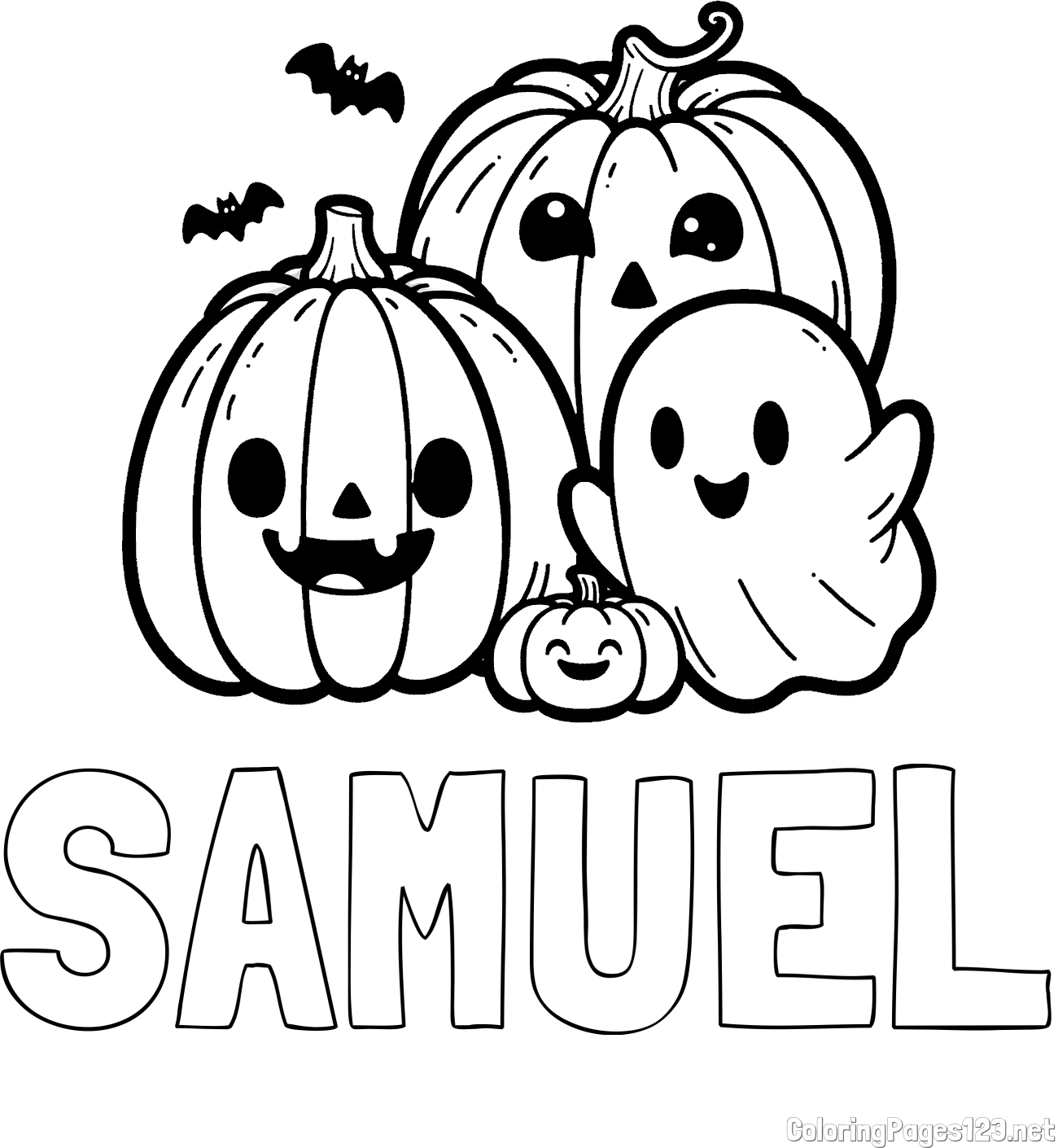 SAMUEL Coloring Page and Halloween Pumpkin and Ghost Coloring Page