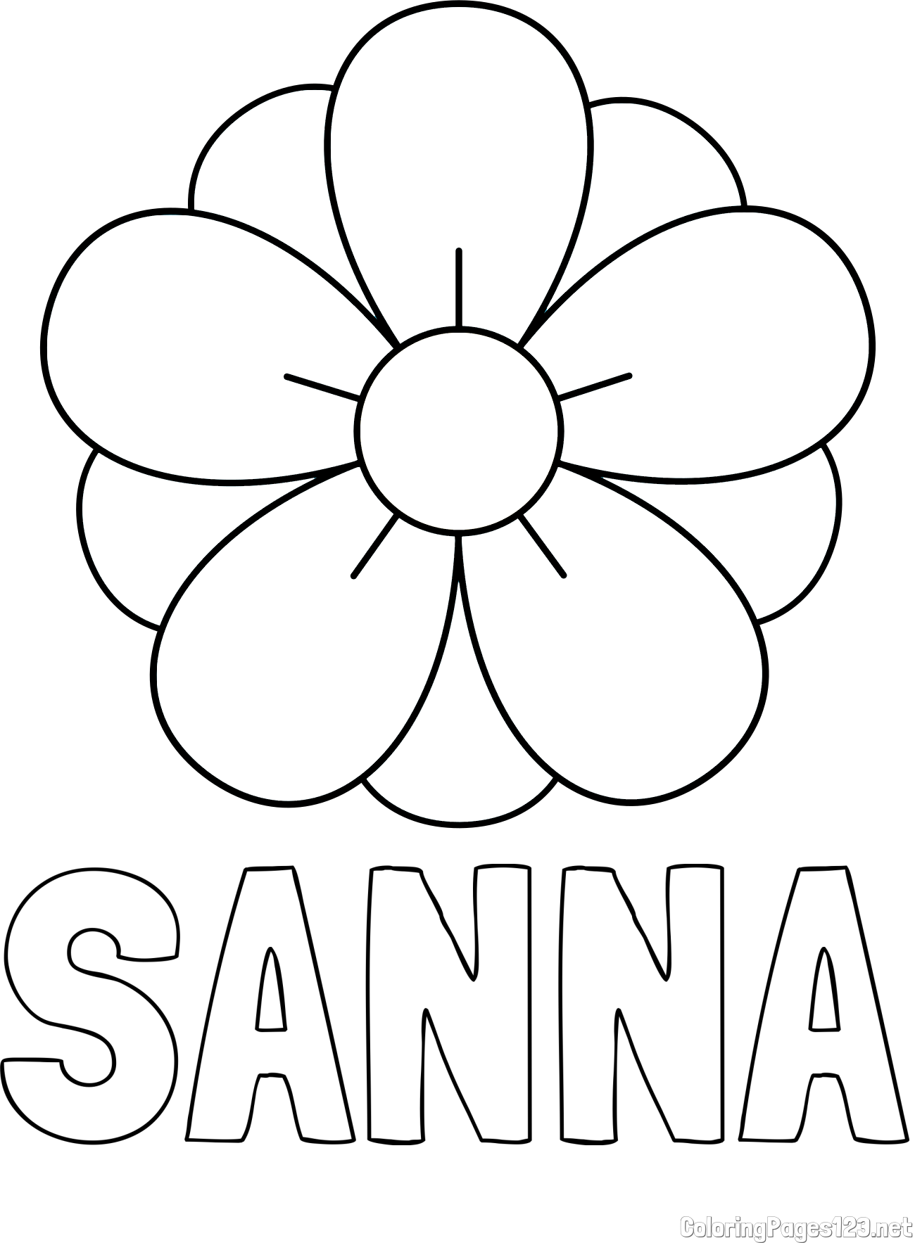 SANNA Coloring Page and Flower Without Stem Coloring Page