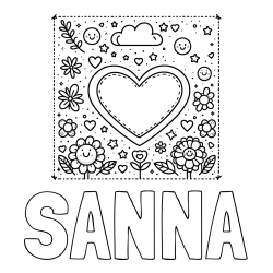 Online Created Coloring Page - SANNA Coloring Page and Free Printable Coloring Page of Heart and Flowers