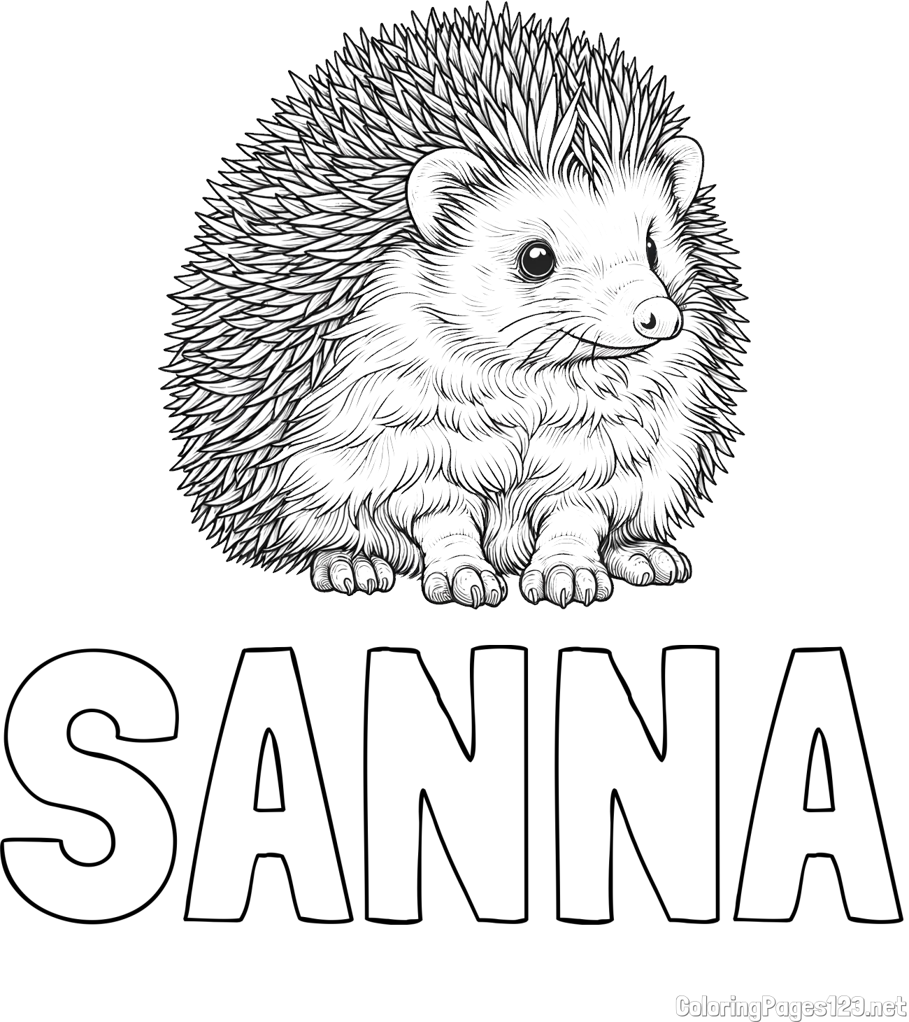 SANNA Coloring Page and Realistic Friendly Hedgehog Coloring Page