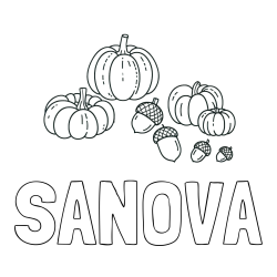 Online Created Coloring Page - SANOVA Coloring Page and Autumn Harvest Coloring Page - Acorns and Pumpkins
