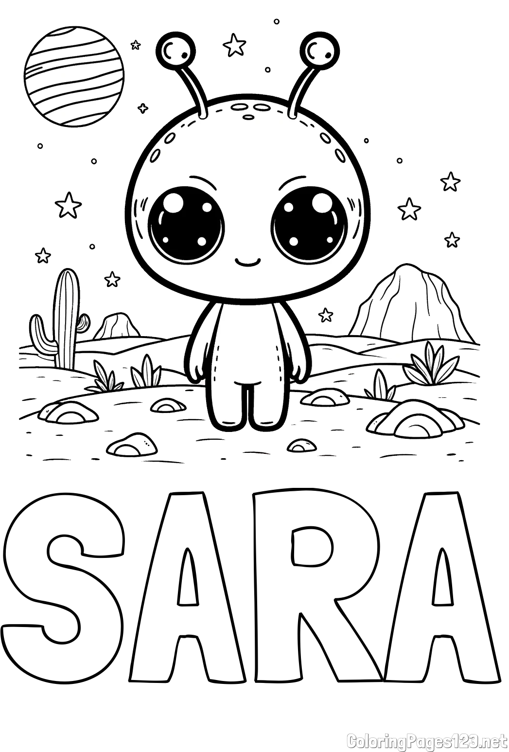 SARA Coloring Page alongside Cute Alien Coloring Page
