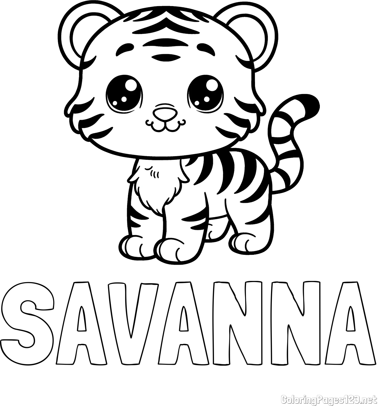 SAVANNA Coloring Page and Cute Tiger Cub Coloring Page