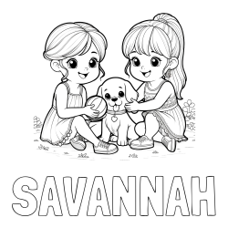 SAVANNAH Coloring Page alongside Coloring Page of Two Girls with a Dog