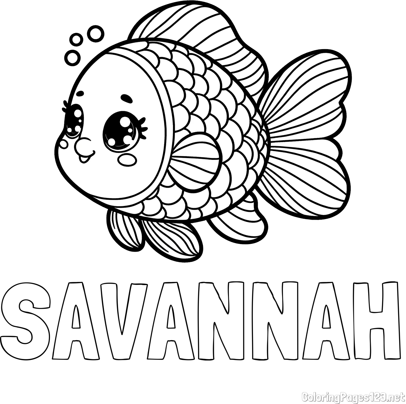 SAVANNAH Coloring Page and Coloring Page of a Cute Fish