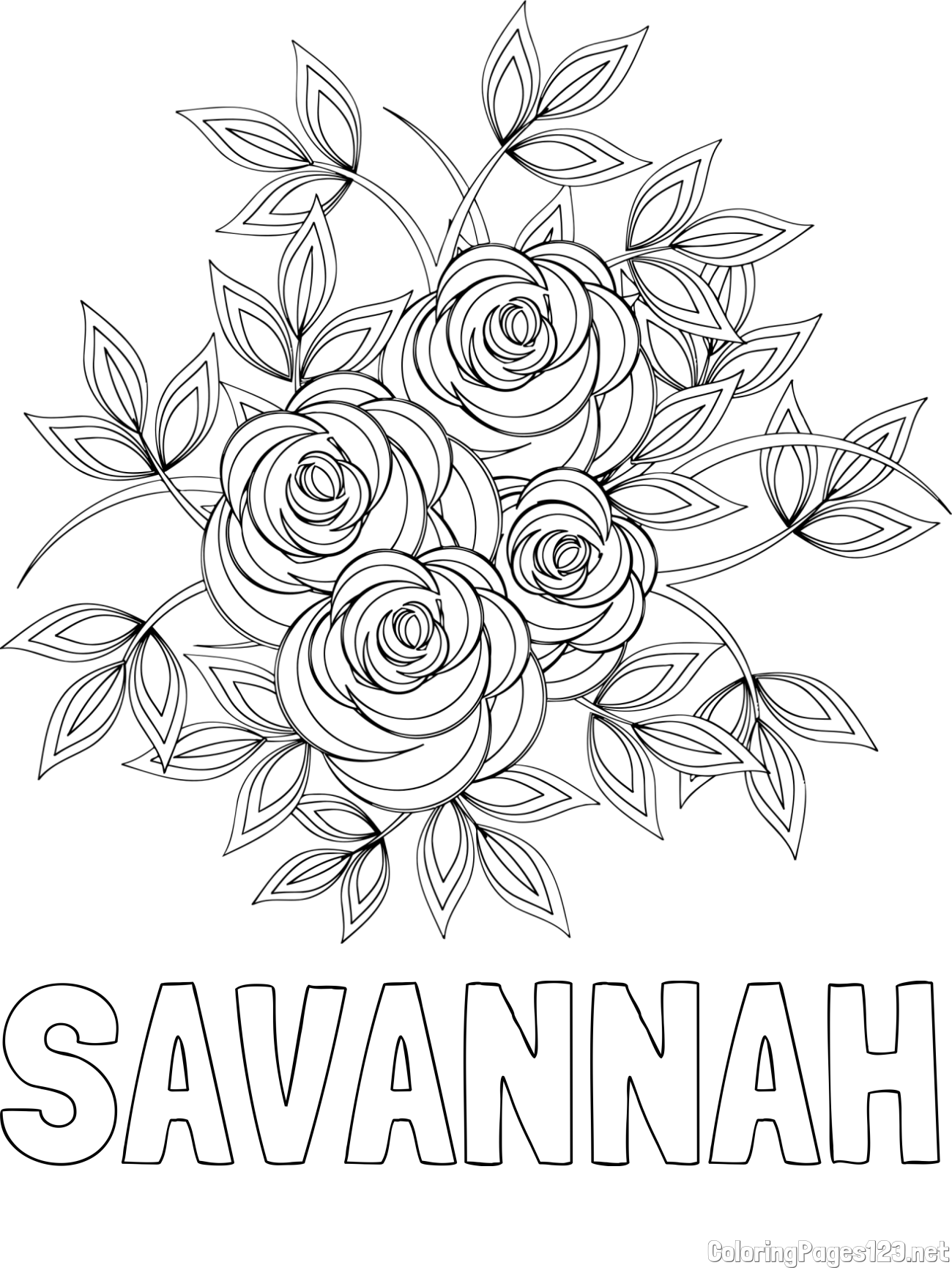 SAVANNAH Coloring Page and Rose Mandala Coloring Page