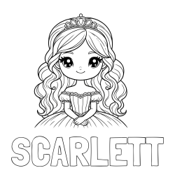 SCARLETT Coloring Page alongside Coloring Page of a Cute Princess with Big Eyes