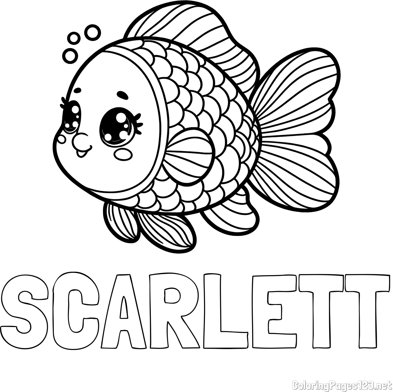 SCARLETT Coloring Page and Coloring Page of a Cute Fish