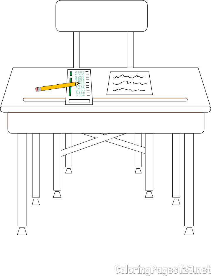 School Desk Coloring Page