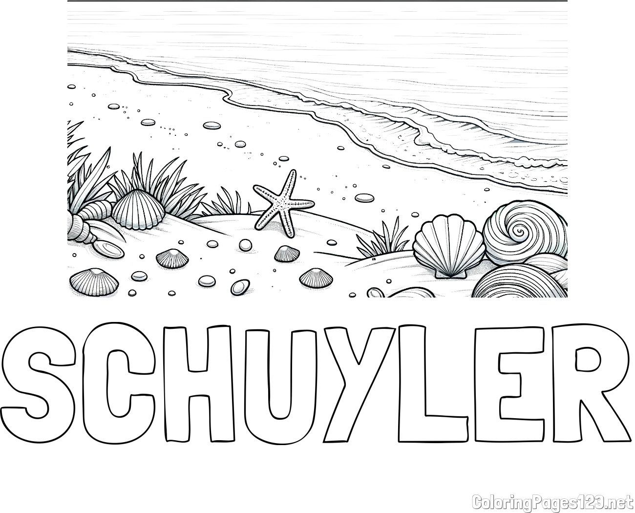 SCHUYLER Coloring Page and Beautiful Seashore Coloring Page