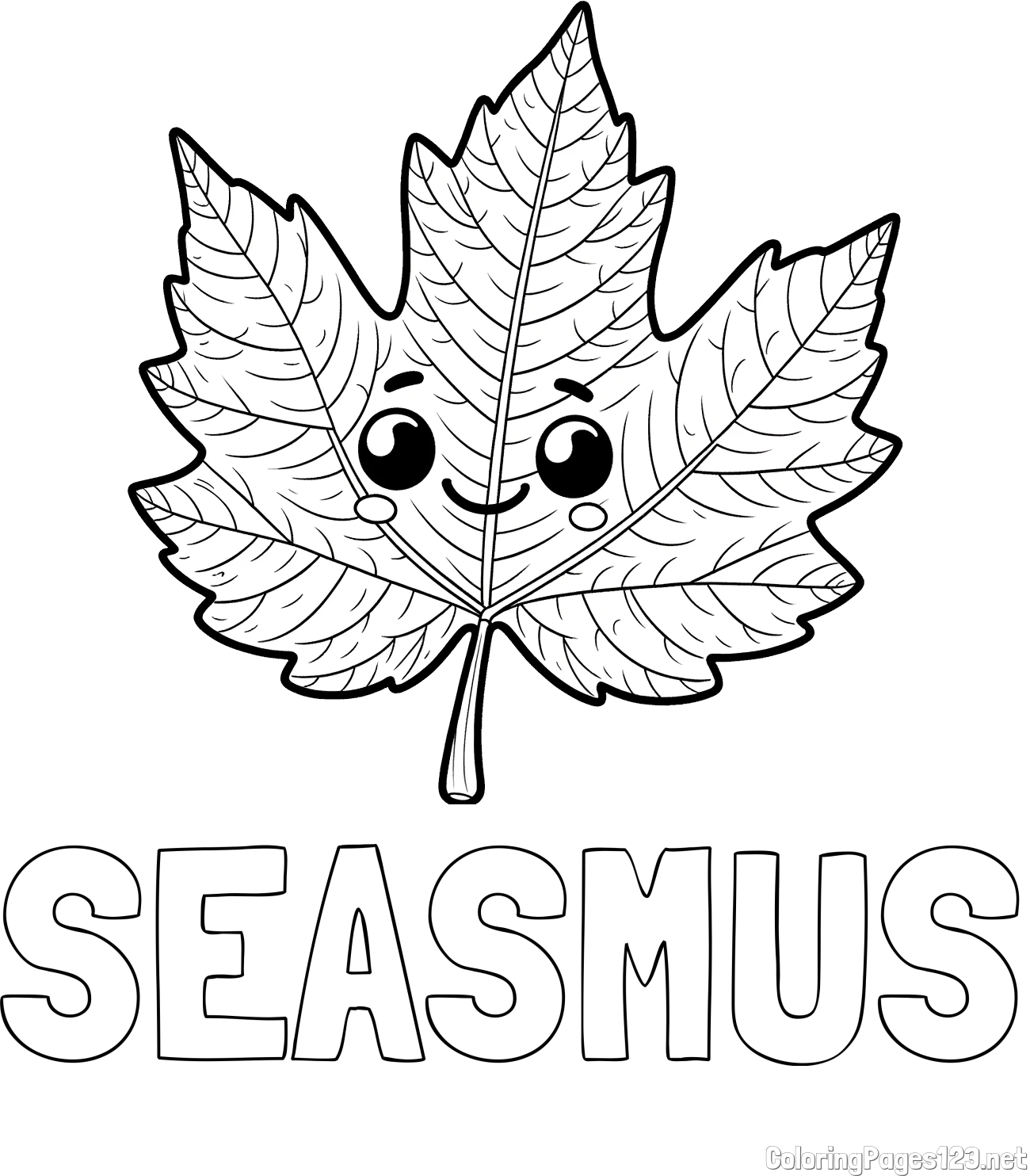 SEASMUS Coloring Page and Smiling Leaf Coloring Page for Kids
