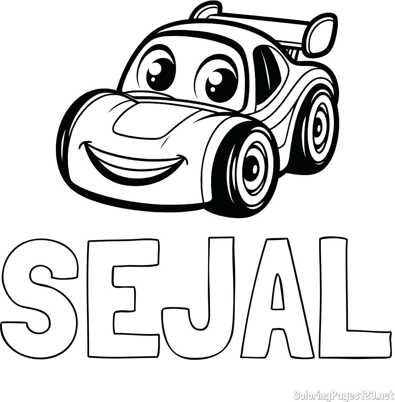 SEJAL Coloring Page and Children's Printable Coloring Page of a Racing Car