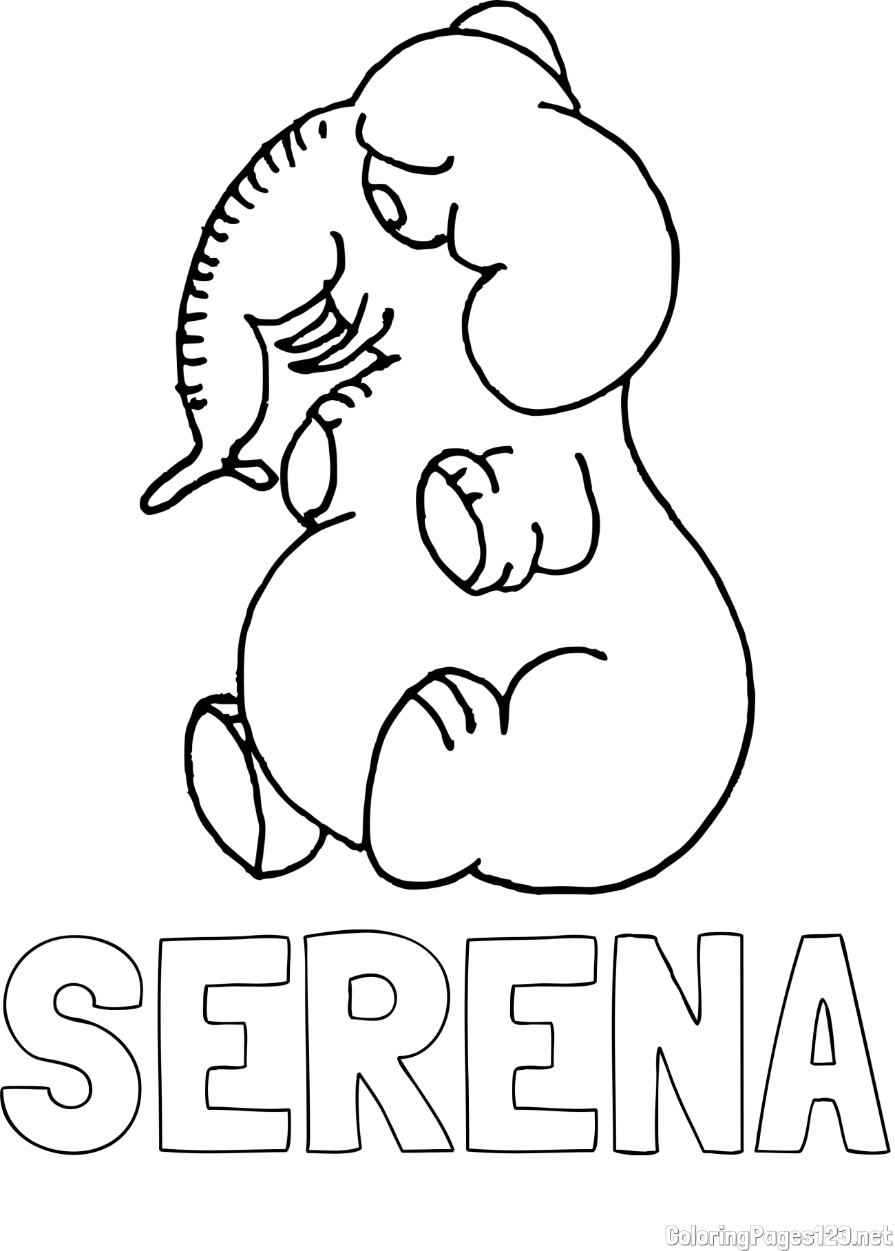 SERENA Coloring Page alongside Funny Fat Elephant Coloring Page