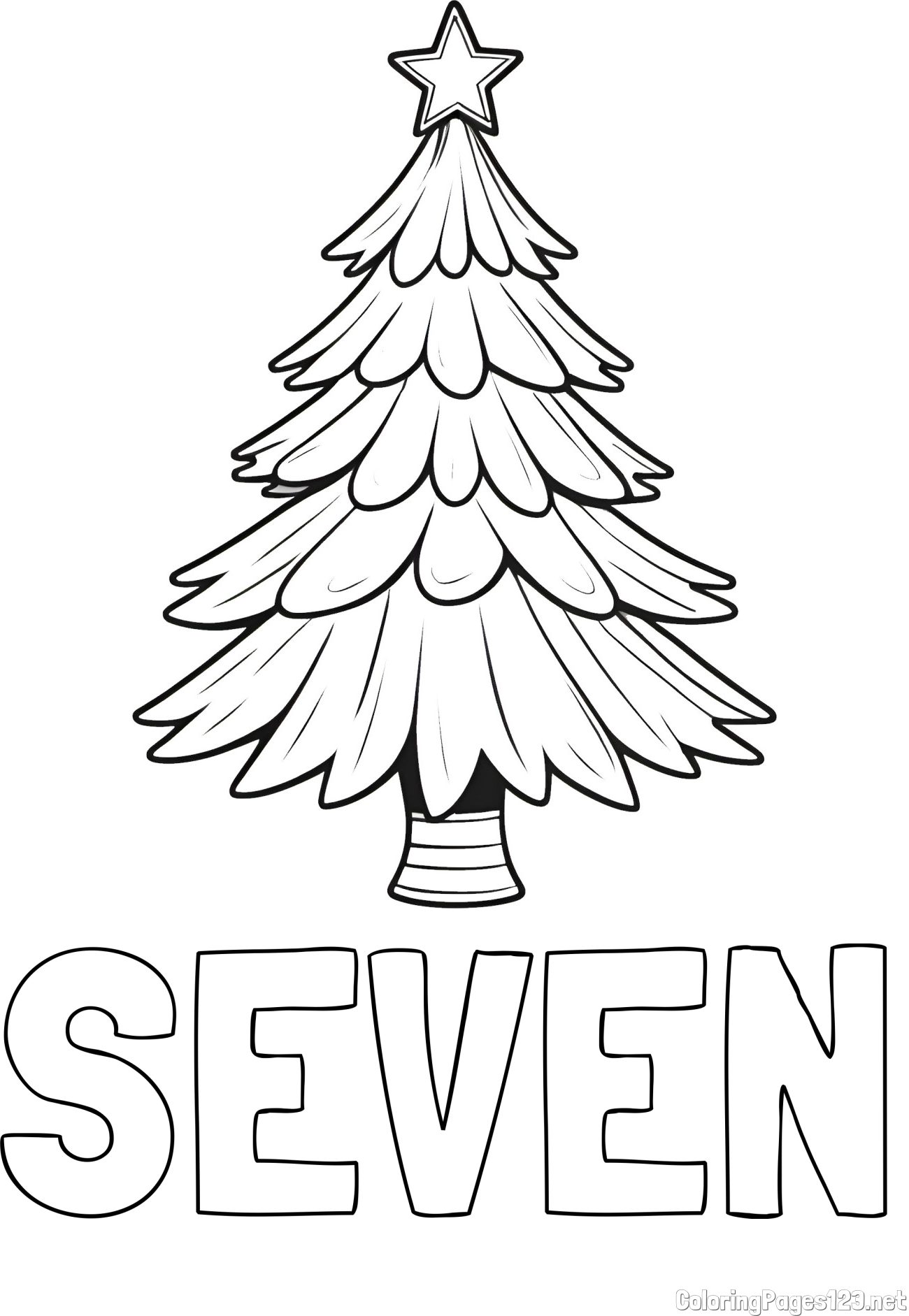 SEVEN Coloring Page and Christmas Tree with Star Coloring Page