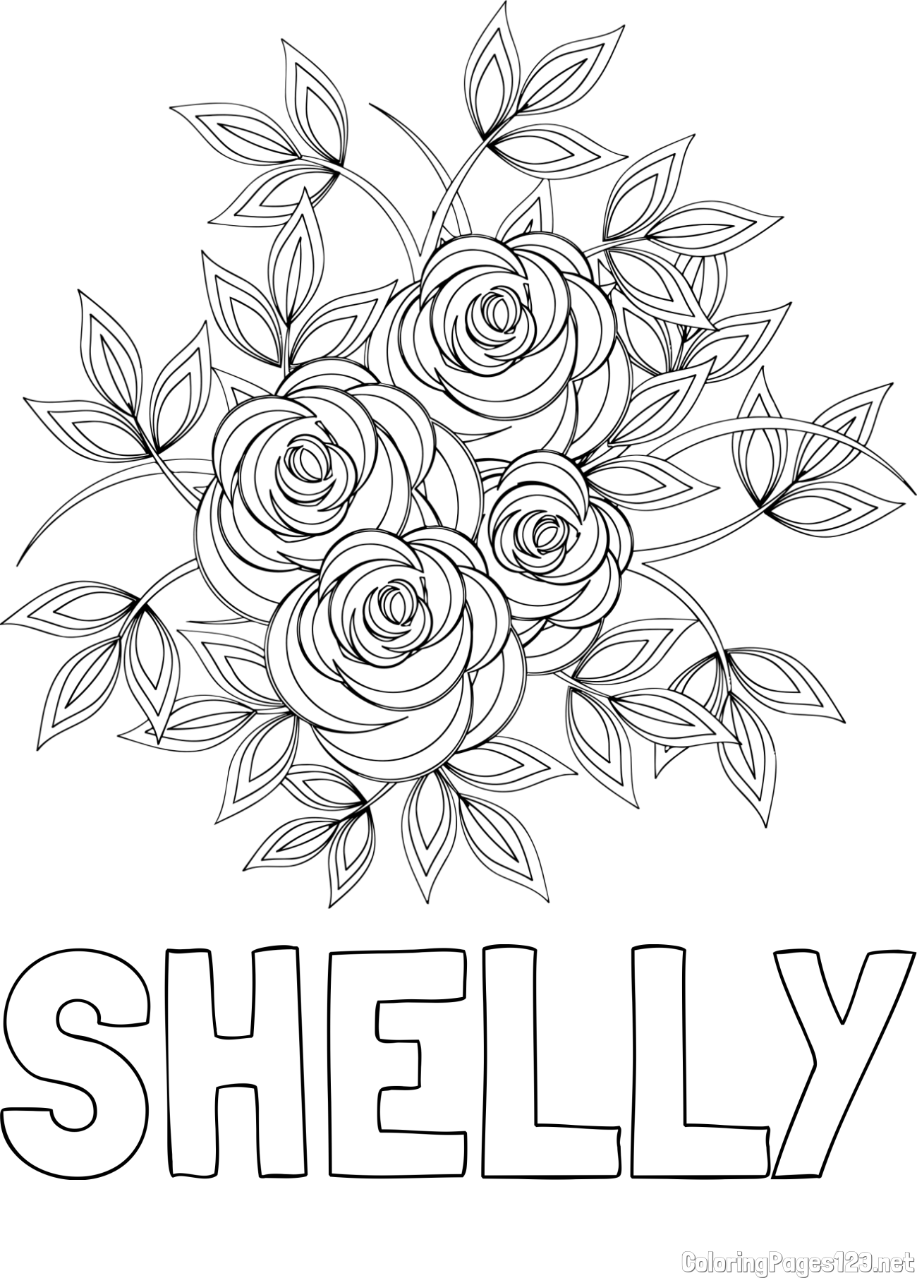 SHELLY Coloring Page and Rose Mandala Coloring Page