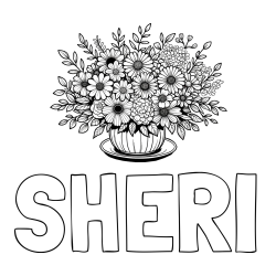 Online Created Coloring Page - SHERI Coloring Page and Beautiful Bouquet of Flowers Coloring Page