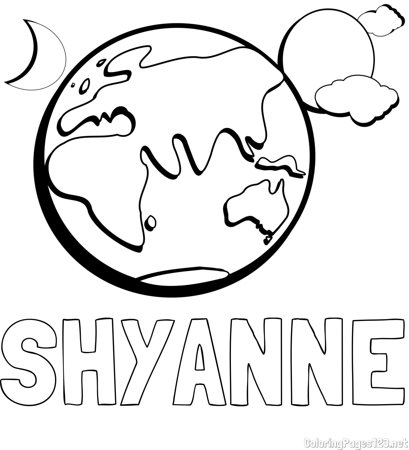 SHYANNE Coloring Page and Earth, Sun, and Moon Coloring Page