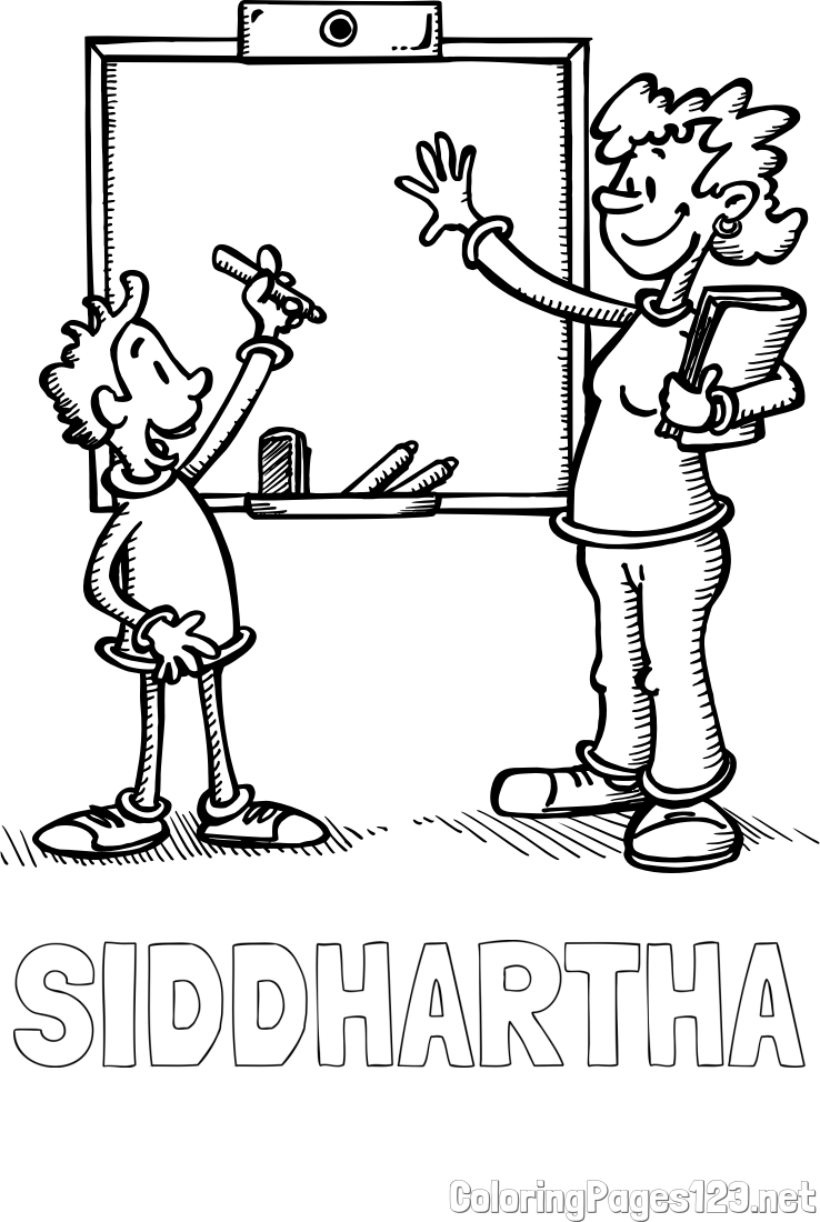 SIDDHARTHA Coloring Page and School Coloring Page of a Teacher and a Student