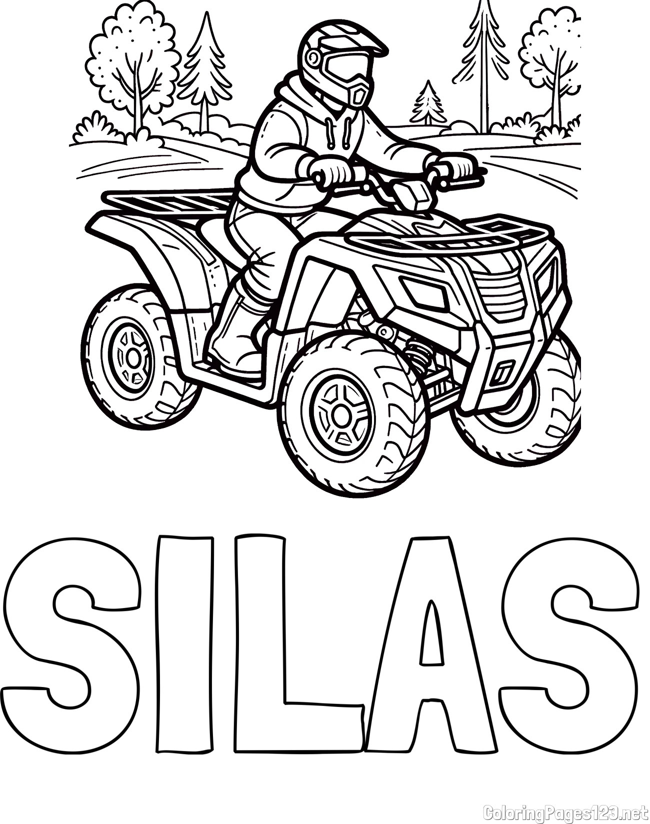 SILAS Coloring Page and Motorist on ATV Coloring Page