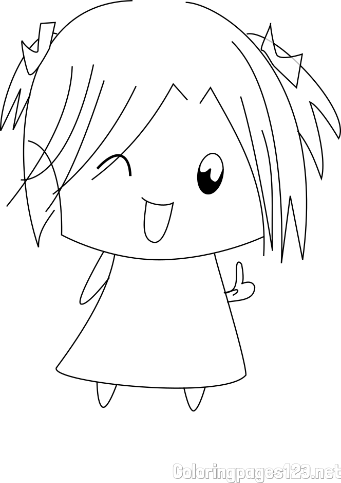 Simple Coloring Page of a Smiling Anime Girl