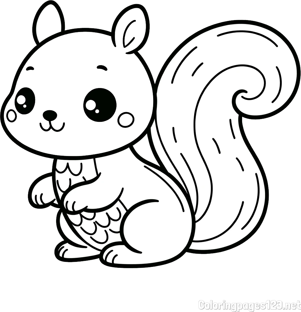 Simple Coloring Page of a Squirrel