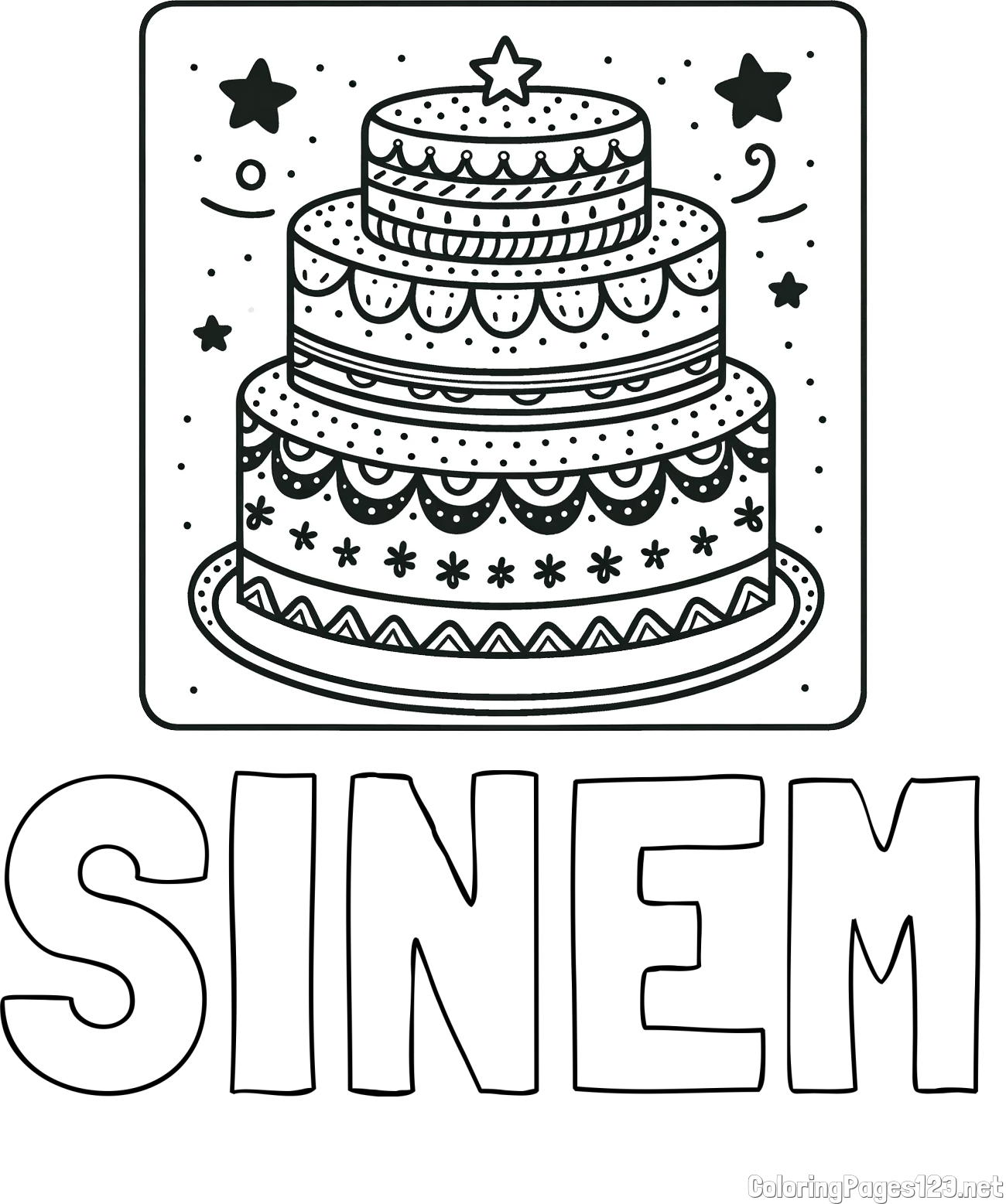 SINEM Coloring Page and Big Cake Coloring Page
