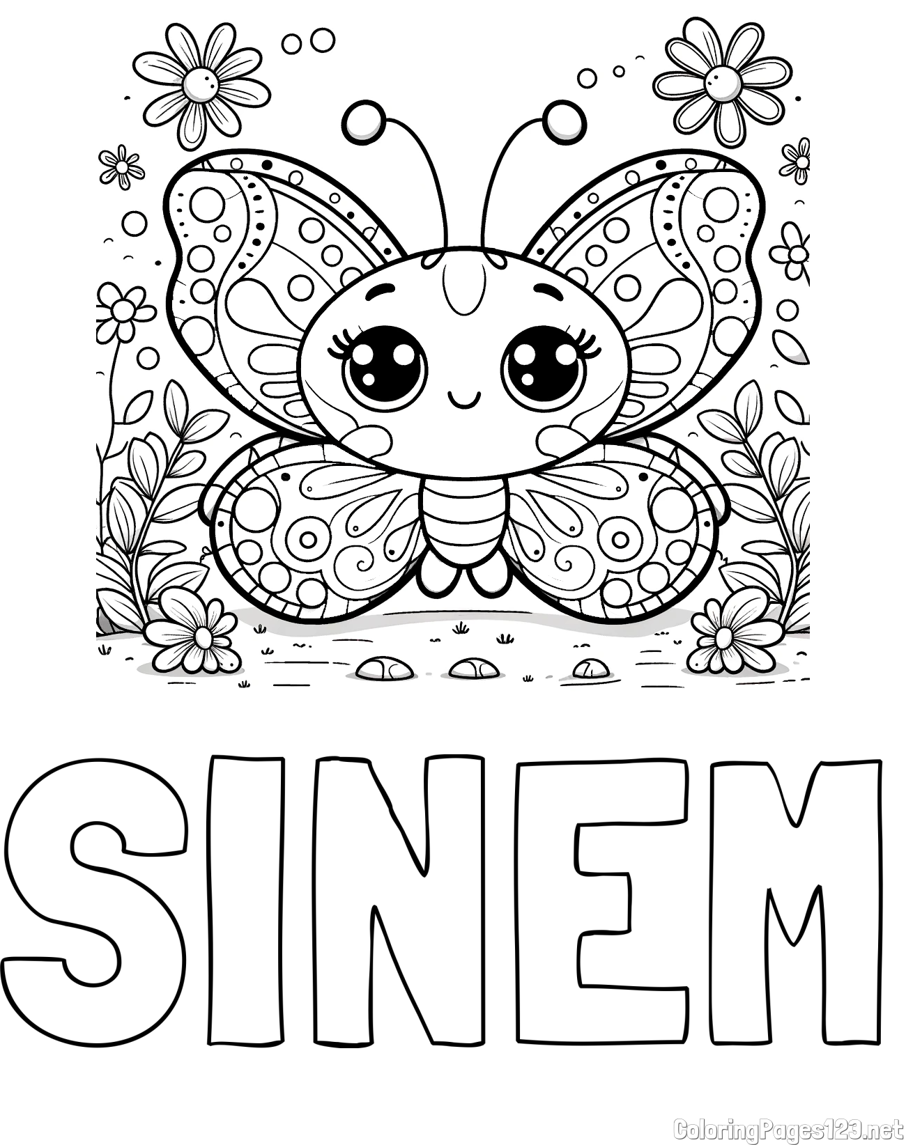 SINEM Coloring Page and Cute Butterfly Coloring Page