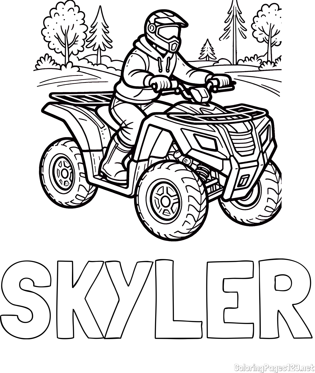 SKYLER Coloring Page and Motorist on ATV Coloring Page