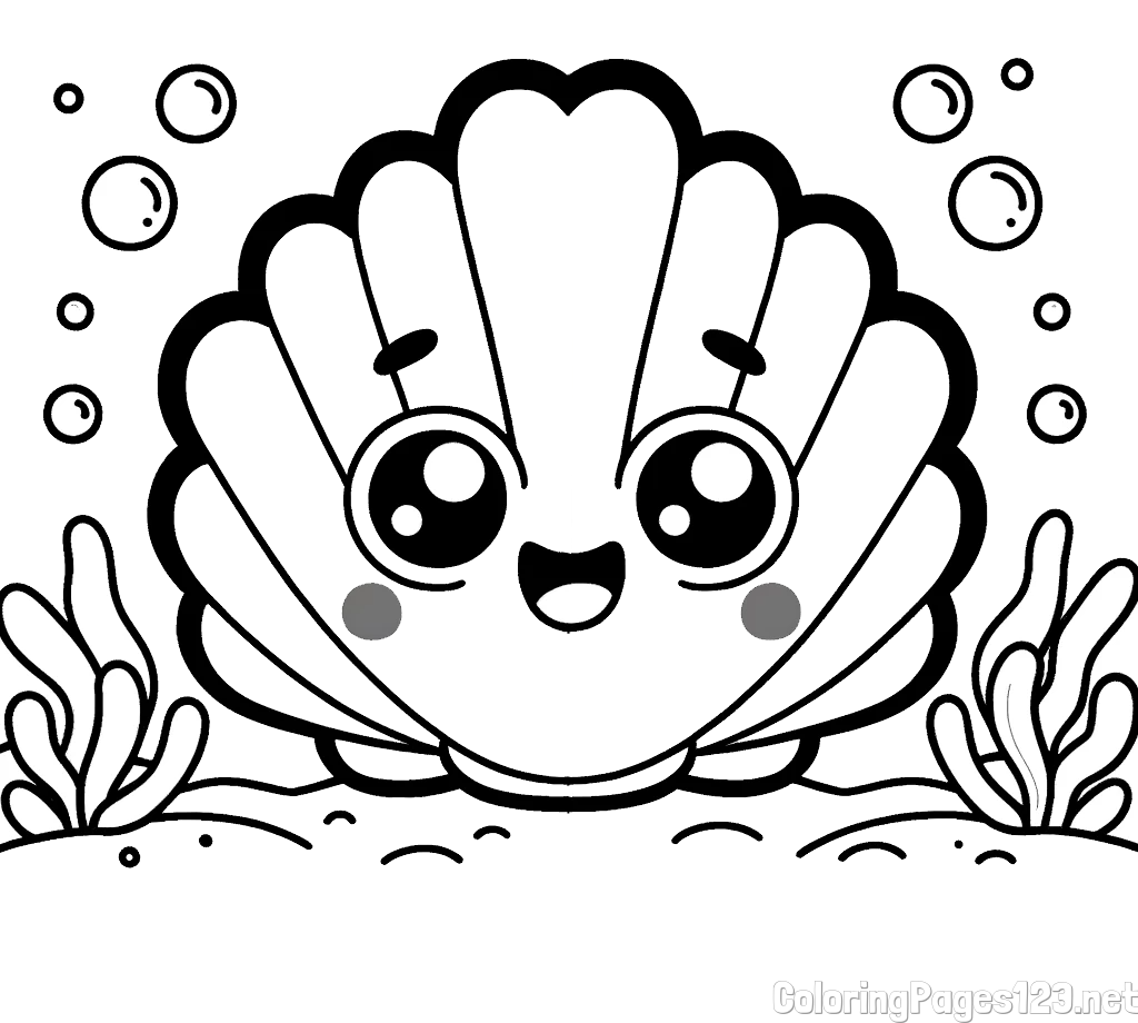Smiling Seashell Coloring Page for Kids