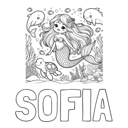 SOFIA Coloring Page and Coloring Page of a Cute Mermaid with Friends